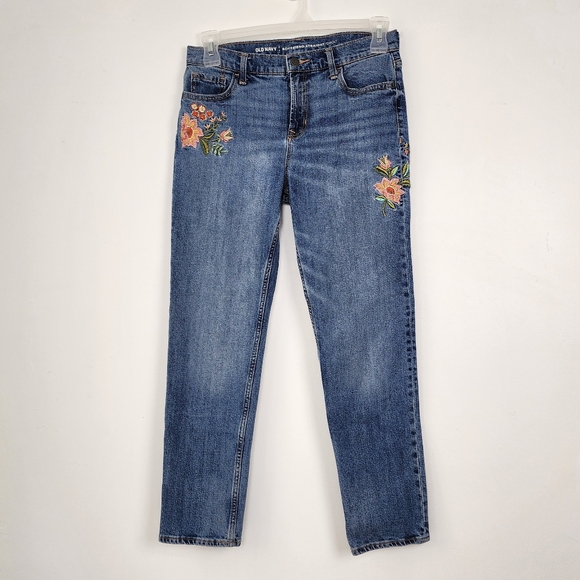 Straight Leg Boyfriend Cut Denim Embroiderd Flowers Boho Costal Cowgirl Indy Art - Picture 2 of 13